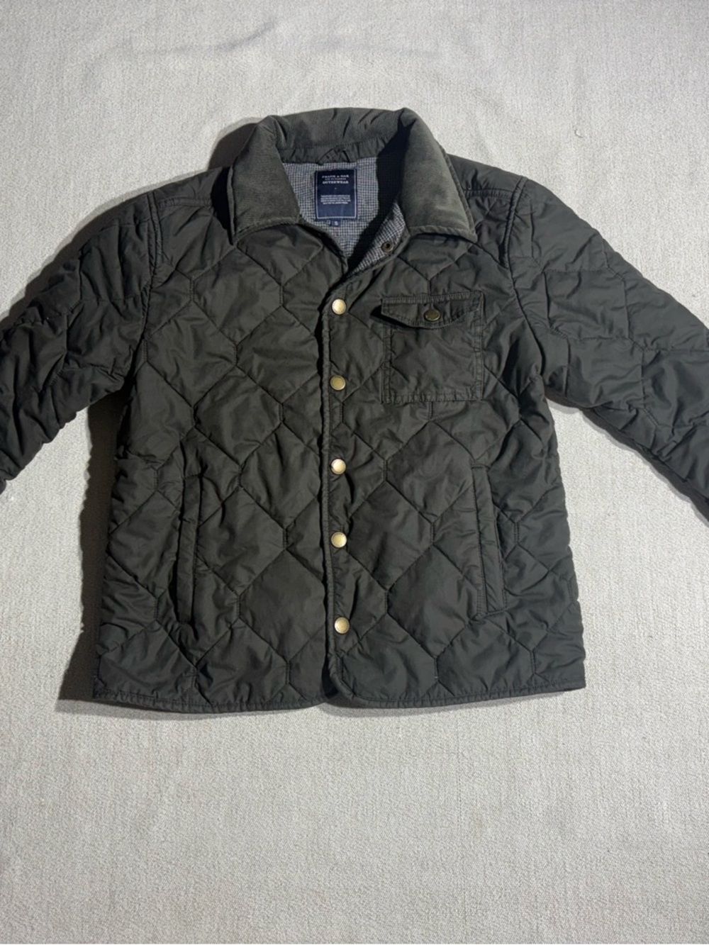 Frank & Oak Quilted Cotton Collared Jacket in Olive Green
